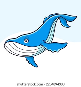 Cartoon funny whale isolated on white background