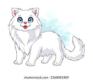 Cartoon funny white cat isolated on white background