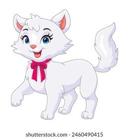 Cartoon funny white cat isolated on white background