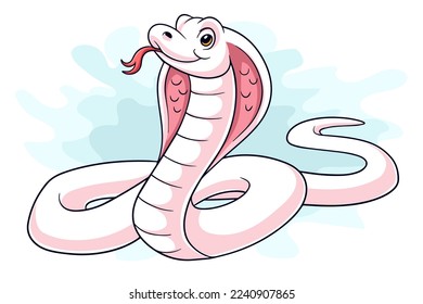 Cartoon funny white cobra isolated on white background