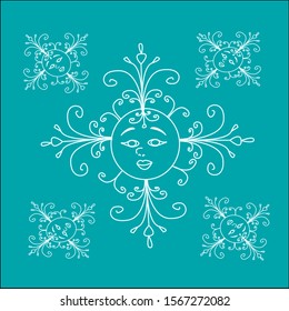 cartoon funny white snowflakes vector illustration on blue background