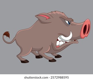 Cartoon funny wild boar on white background vector illustration