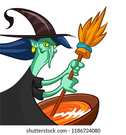 Cartoon funny witch preparing potion