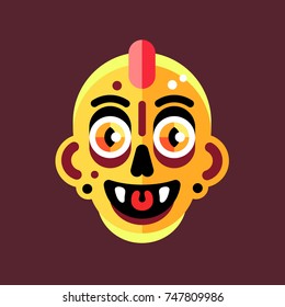 Cartoon funny yellow monster face. Vector illustration, isolated.