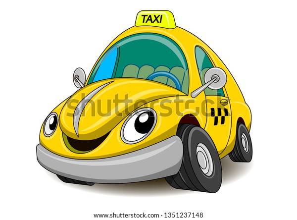 Cartoon\
funny yellow taxi. For banner or\
advertising.