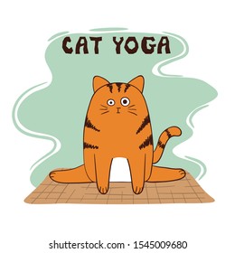 Cartoon funny yoga cat vector illustration. Yoga for kids.
