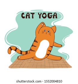 Cartoon funny yoga cat vector illustration. Yoga animal for kids.