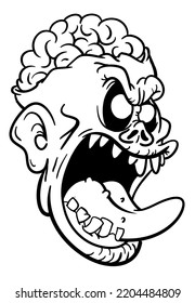 Cartoon funny zombie character design with scary face expression. Halloween vector illustration outlined contour for coloring book isolated.