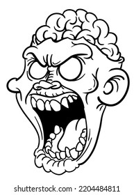 Cartoon funny zombie character design with scary face expression. Halloween vector illustration outlined contour for coloring book isolated.