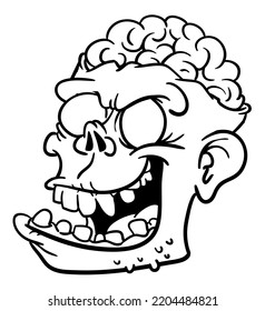 Cartoon funny zombie character design with scary face expression. Halloween vector illustration outlined contour for coloring book isolated.