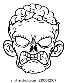 Cartoon funny zombie character design with scary face expression. Halloween vector illustration outlined contour for coloring book isolated.