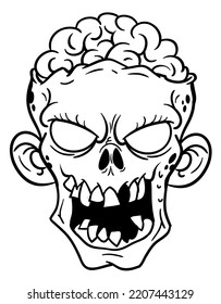 Cartoon funny zombie character design with scary face expression. Halloween vector illustration outlined contour for coloring book isolated.