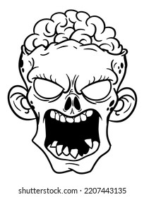 Cartoon funny zombie character design with scary face expression. Halloween vector illustration outlined contour for coloring book isolated.