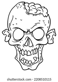 Cartoon funny zombie character design with scary face expression. Halloween vector illustration outlined contour for coloring book isolated.