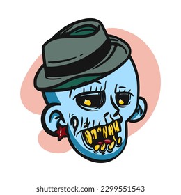 Cartoon funny zombie character design with funny face expression. Halloween vector illustration isolated on white. Party poster,package design or holiday decoration