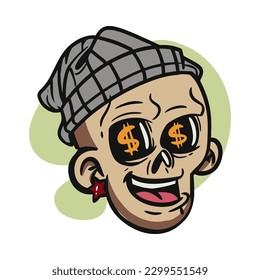 Cartoon funny zombie character design with funny face expression. Halloween vector illustration isolated on white. Party poster,package design or holiday decoration