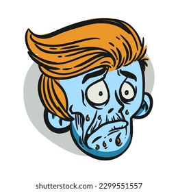 Cartoon funny zombie character design with funny face expression. Halloween vector illustration isolated on white. Party poster,package design or holiday decoration