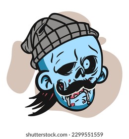 Cartoon funny zombie character design with funny face expression. Halloween vector illustration isolated on white. Party poster,package design or holiday decoration