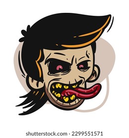 Cartoon funny zombie character design with funny face expression. Halloween vector illustration isolated on white. Party poster,package design or holiday decoration