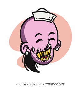 Cartoon funny zombie character design with funny face expression. Halloween vector illustration isolated on white. Party poster,package design or holiday decoration