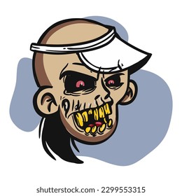 Cartoon funny zombie character design with funny face expression. Halloween vector illustration isolated on white. Party poster,package design or holiday decoration