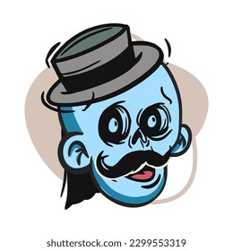 Cartoon funny zombie character design with funny face expression. Halloween vector illustration isolated on white. Party poster,package design or holiday decoration