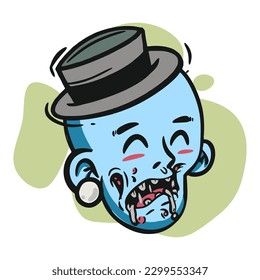 Cartoon funny zombie character design with funny face expression. Halloween vector illustration isolated on white. Party poster,package design or holiday decoration