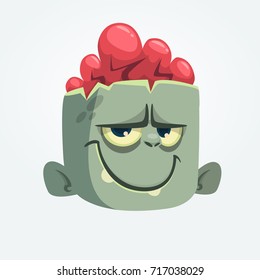 Cartoon funny Zombie Head smiling. Halloween vector illustration