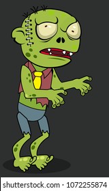 Cartoon funny zombie monster illustration on black background