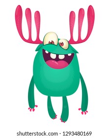 Cartoon furry monster. Halloween vector illustration of excited monster
