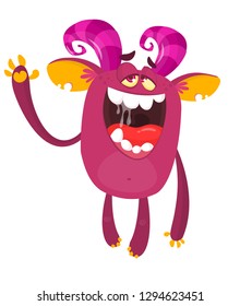 Cartoon furry monster. Halloween vector illustration of excited monster
