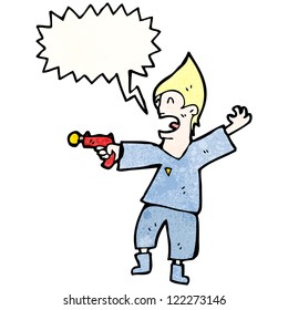 futuro hombre de dibujos animados con pistola de rayos