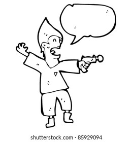 cartoon future man with ray gun