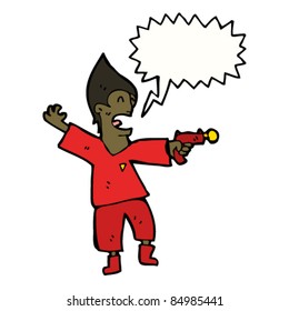 cartoon future science fiction man with ray gun