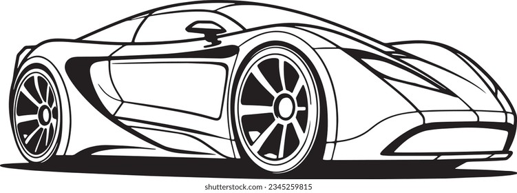 Cartoon futuristic sport car concept, car coloring page line art, colouring book idea