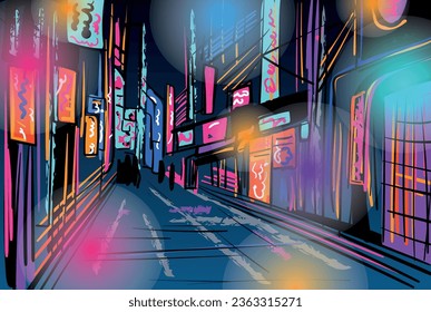 Caricatura de fondo futurista. Paisaje urbano colorido, ilustración urbana plana. Panorama de ilustración de vector dibujado a mano, paisaje urbano moderno.