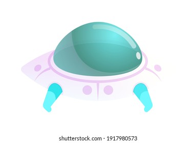 Cartoon futuristic unknown flying object on white background