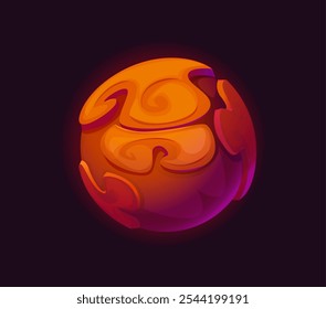 Cartoon galaxy fantasy alien brown ground space planet. Vector mysterious celestial body with swirling pattern on its surface. Meteorite or planet game asset float in a dark outer cosmos and Universe