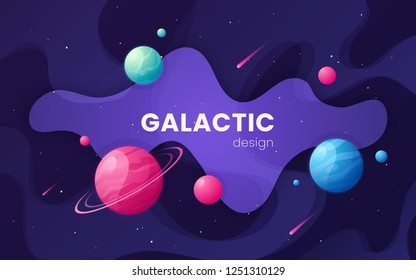 Cartoon galaxy futuristic outer space background, design, artwork. Vector illustration.