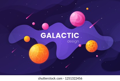 Cartoon galaxy futuristic outer space background, design, artwork. Vector illustration.