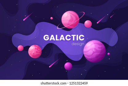 Cartoon galaxy futuristic outer space background, design, artwork. Vector illustration.
