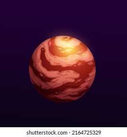 Cartoon Galaxy Planet With Star Nebula. Deep Cosmos Or Alien Galaxy Red Planet, Extraterrestrial World. Game UI Element Space Moon Or Satellite Vector Icon With Atmosphere Gas Clouds Stripes And Ocean