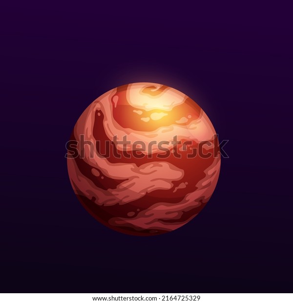 Cartoon galaxy planet with star nebula. Deep cosmos\
or alien galaxy red planet, extraterrestrial world. Game UI element\
space moon or satellite vector icon with atmosphere gas clouds\
stripes and ocean