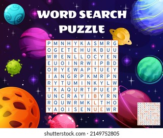 Cartoon Galaxy Planets Stars Word Search Stock Vector (Royalty Free ...