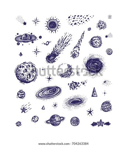Cartoon\
Galaxy. Vector Universe. Outer Space Set. Hand Drawn Doodle Cosmic\
Space: Planets, Stars, Black Hole, Comets.\
Cosmos