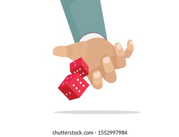 Cartoon, gambling and business risk concept, Businessman hand throwing dice, take a chance.,vector eps10