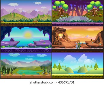 Cartoon game design nature landscape set