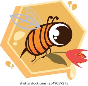 Iconos del juego de dibujos animados. Linda abeja monstruo y flor. Ilustración vectorial