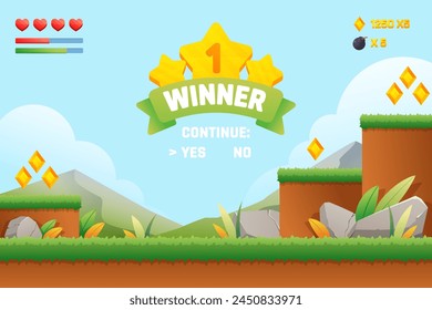Cartoon game interface with rocks vector design in eps 10