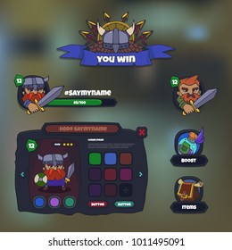 Cartoon game  interface, vector assets for mobile gui design